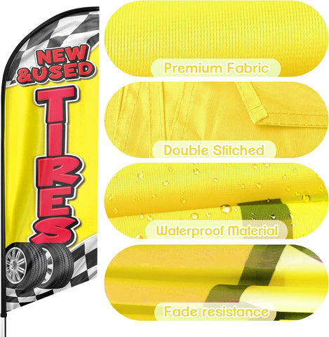 New and Used Tires Feather Flag: Advertising Banner for New and Used Tires Business (8ft, Yellow)