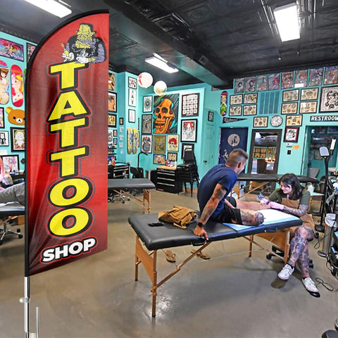 Tattoos Feather Flag: Advertising Banner for Tattoo Shop Business (8ft)