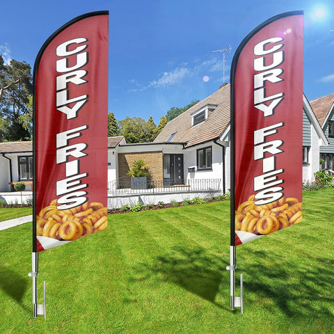 8ft Curly Fries Feather Flag - Advertise Your Curly Fries Business!