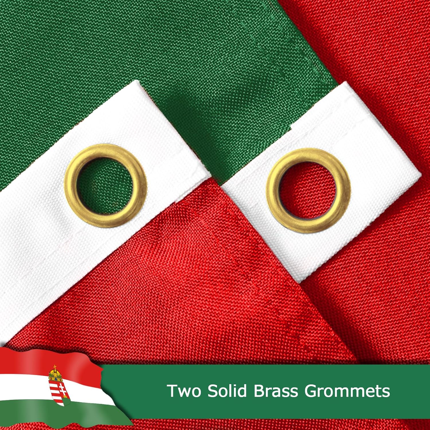 Hungary Coat of Arms Flag for Outside, 400D Heavy Duty Polyester, Double-Sided Printing, Quadruple Stitched Fly Hem, Fade Resistant, 2 Brass Grommets