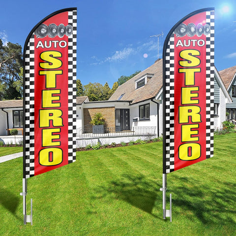 Auto Stereo Feather Flag: Advertising Banner for Auto Stereo Business (8ft)
