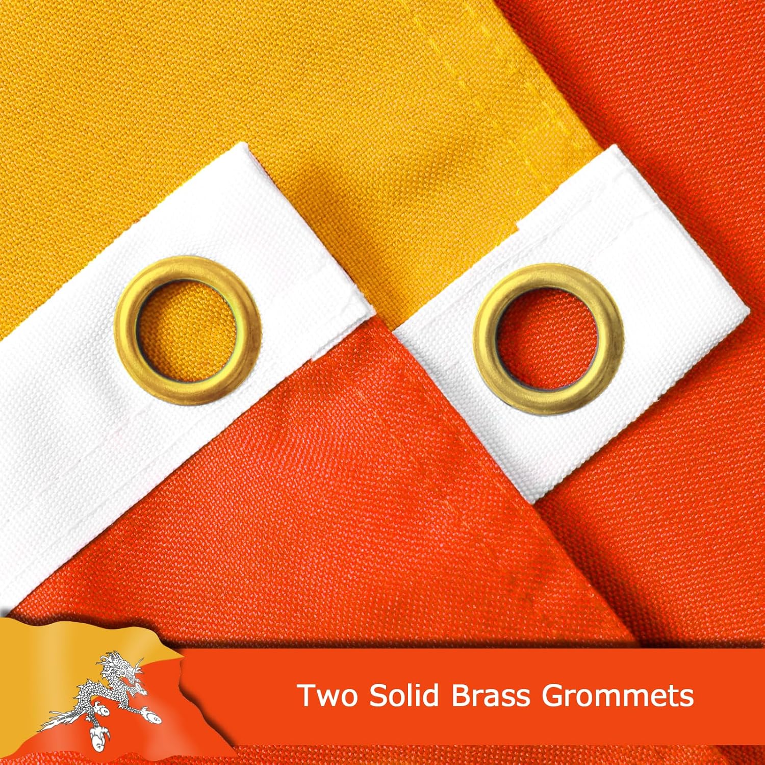 Bhutan Bhutanese Flag for Outside, 400D Heavy Duty Polyester, Double-Sided Printing, Quadruple Stitched Fly Hem, Fade Resistant, 2 Brass Grommets