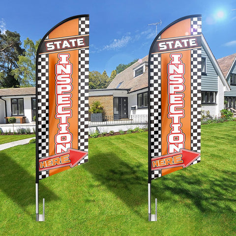 State Inspection Here Feather Flag: Advertising Banner for State Inspection Here Business (8ft)