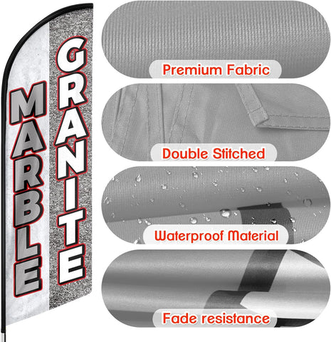 Marble Granite Feather Flag: Advertising Banner for Marble Granite Business (8ft)
