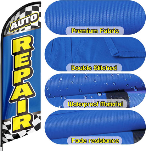 Auto Repair Feather Flag: Advertising Banner for Auto Repair Business (8ft, Blue)