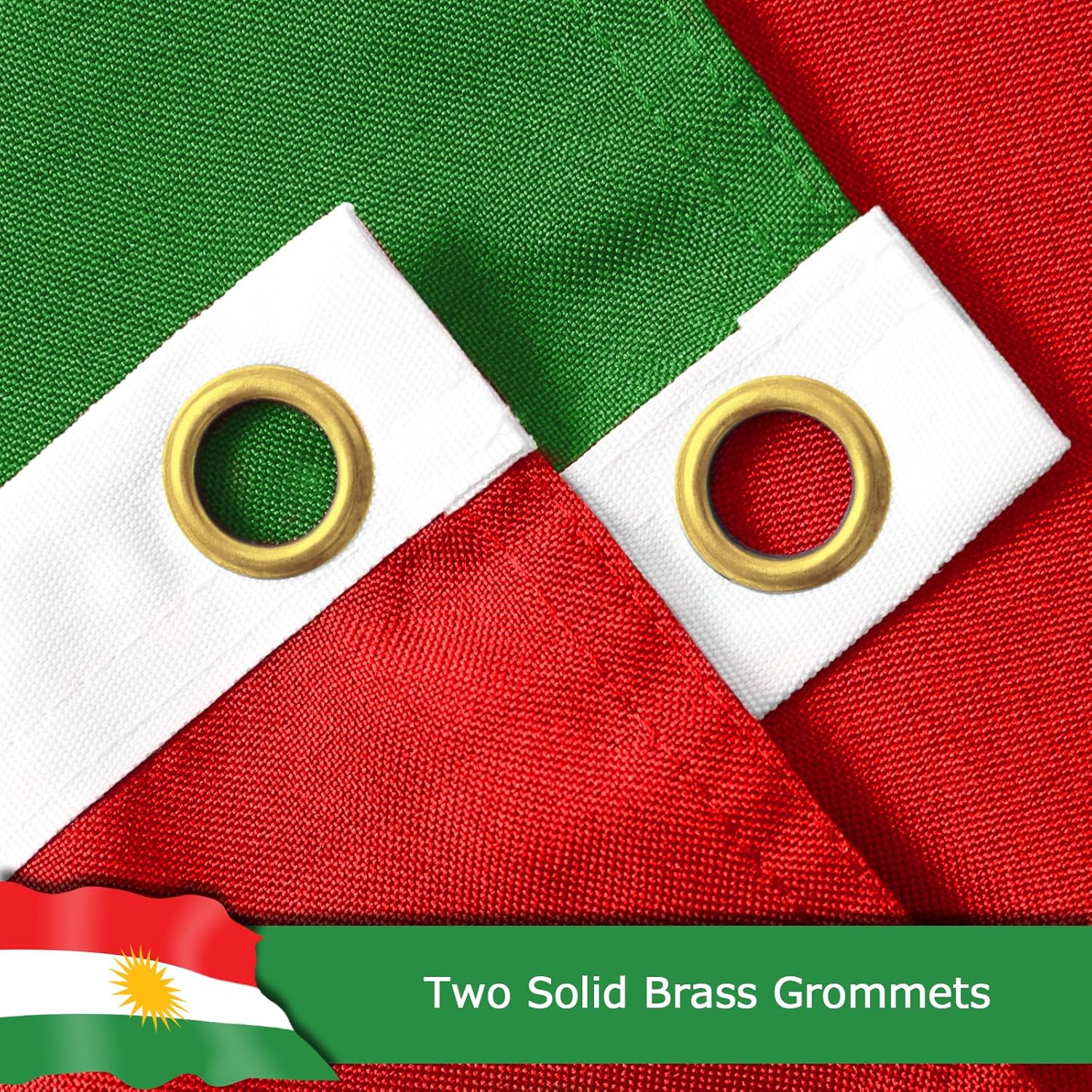 Kurdistan Region Flag for Outside, 400D Heavy Duty Polyester, Double-Sided Printing, Quadruple Stitched Fly Hem, Fade Resistant, 2 Brass Grommets