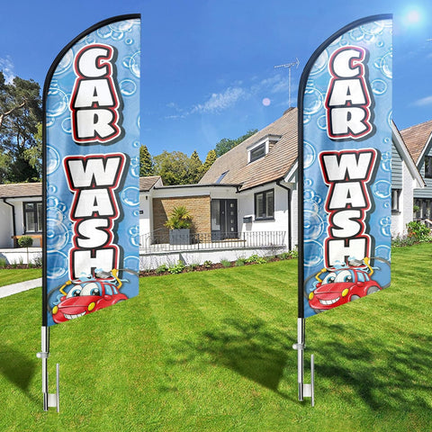 Car Wash Feather Flag: Advertising Banner for Car Wash Business (8ft)