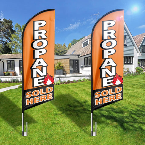 Propane Sold Here Feather Flag: Advertising Banner for Propane Sold Here Business (8ft)