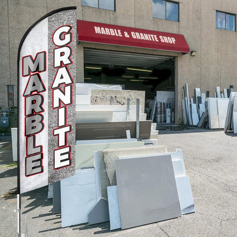 Marble Granite Feather Flag: Advertising Banner for Marble Granite Business (8ft)