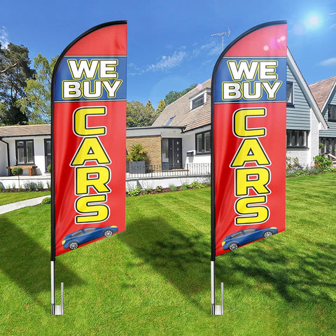 We Buy Cars Feather Flag: Advertising Banner for We Buy Cars Business (8ft)