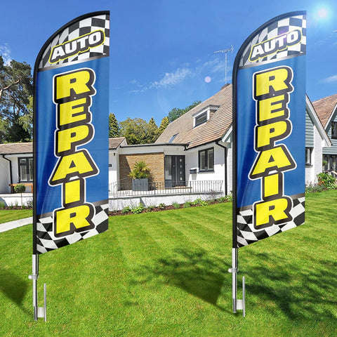 Auto Repair Feather Flag: Advertising Banner for Auto Repair Business (8ft, Blue)