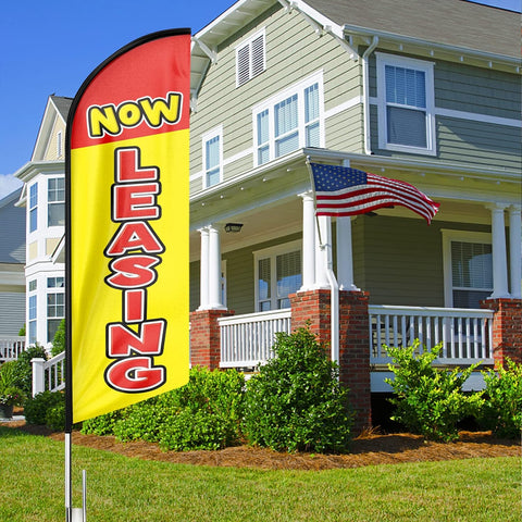Now Leasing 8FT Yellow Feather Flag -For Lease Sign