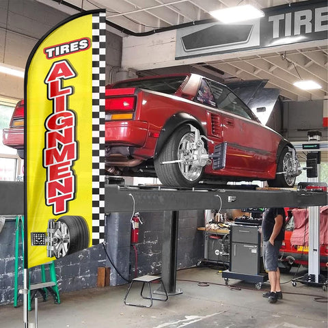Tires Alignment Feather Flag: Advertising Banner for Tires Alignment Business (8ft)