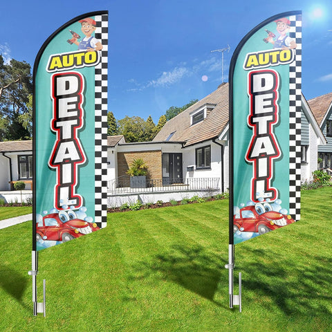Auto Detail Feather Flag: Advertising Banner for Auto Detail Business (8ft)