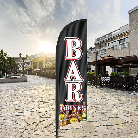8ft Bar Drinks Feather Flag Kit - Advertising Banner with Pole and Stake