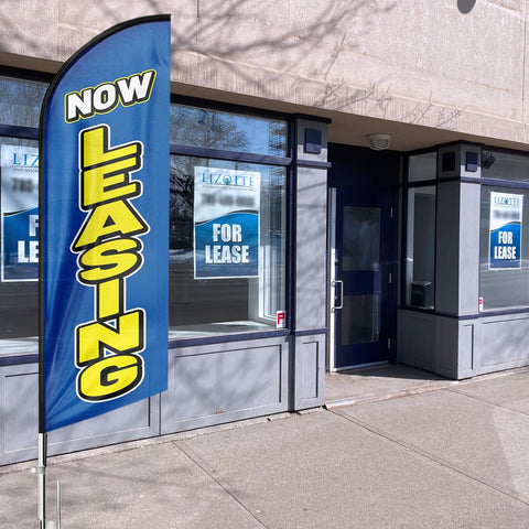 Now Leasing 8FT Blue Feather Flag -For Lease Sign