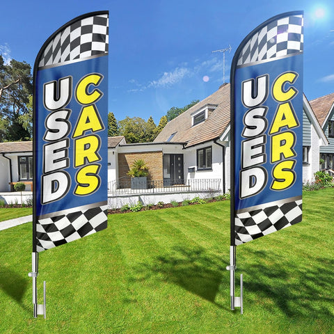 Used Cars Feather Flag: Advertising Banner for Used Cars Business (8ft, Blue)