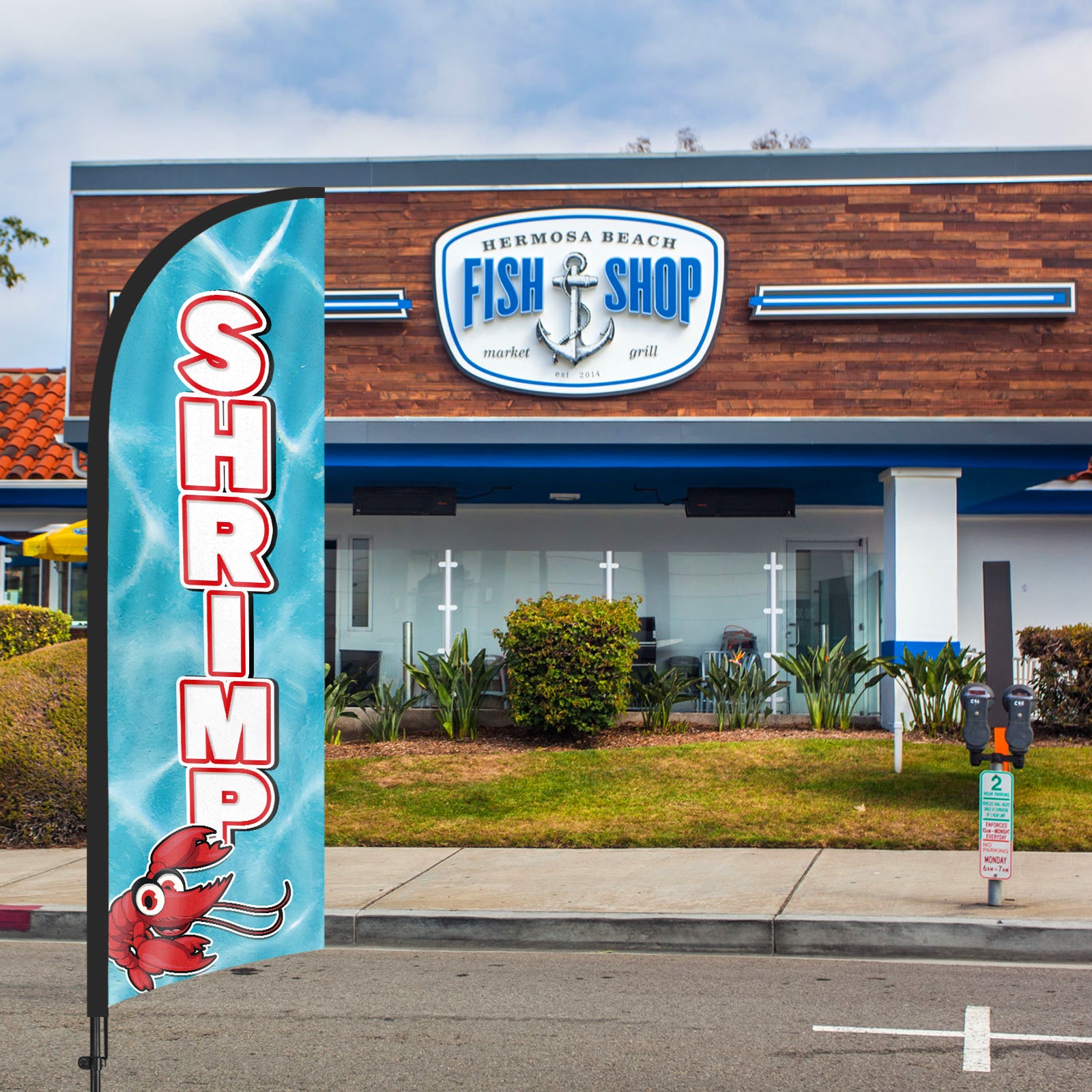 8ft Shrimp Feather Flag with Pole and Stake