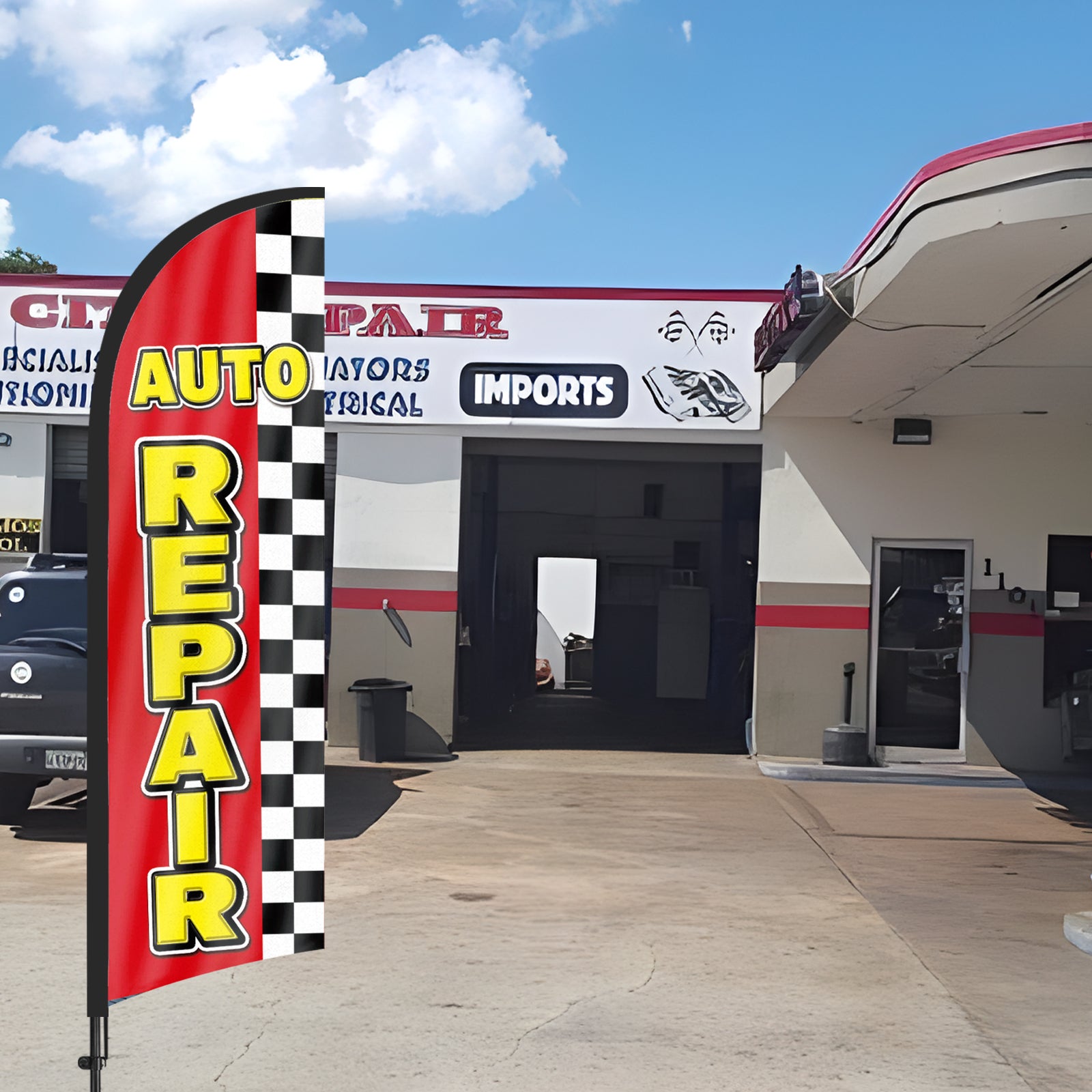 8ft Auto Repair Red Feather Flag Pole Kit
