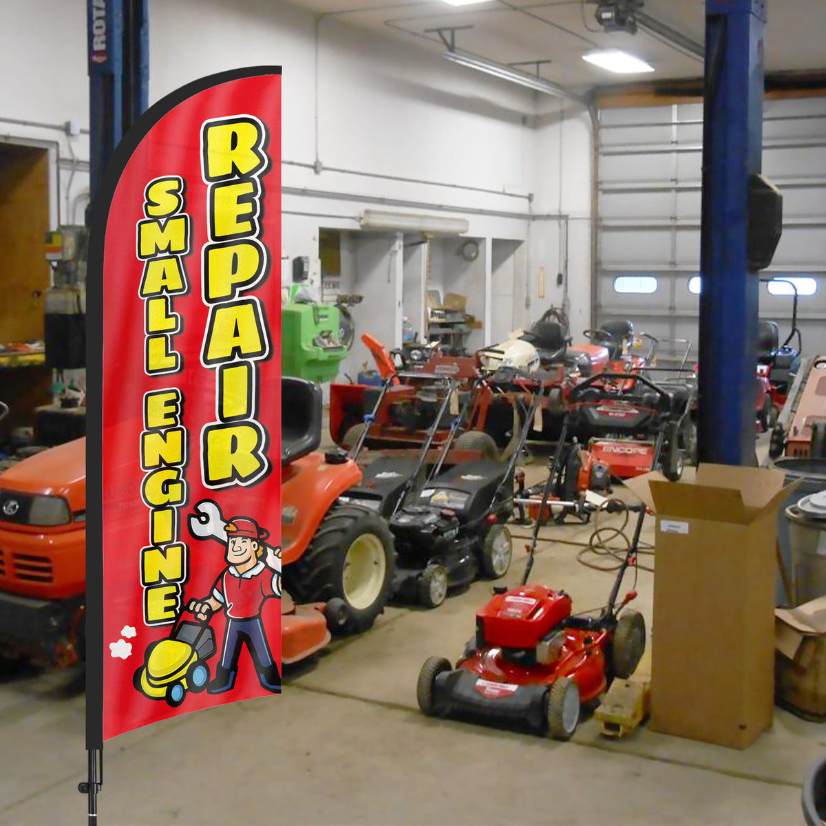 Small R Engine Shop Sign 8ft Small Engine Repair Sign Feather Flag Pole Kit - FSFlag