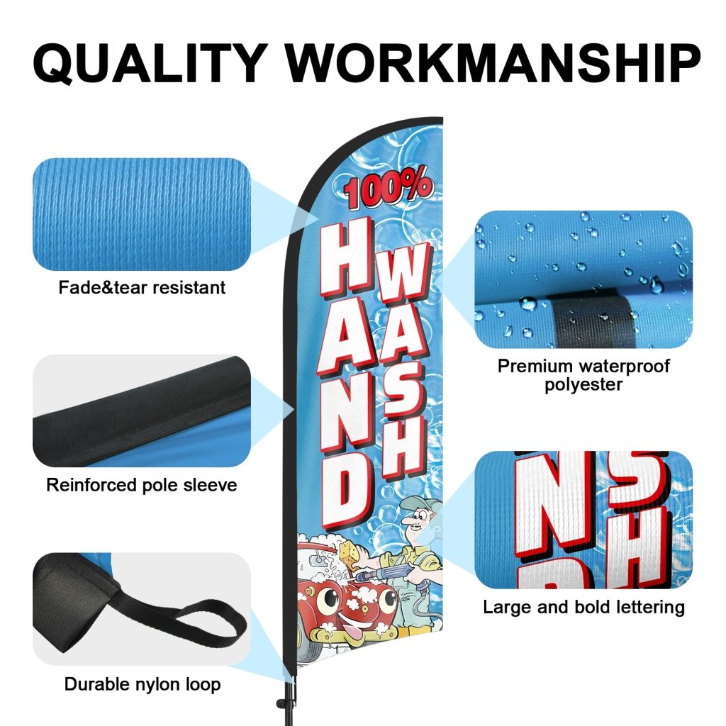 8Ft 100% Hand Wash Feather Flag with Pole & Stake