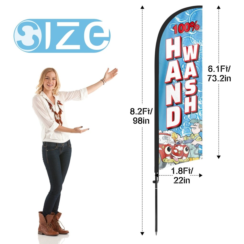 8Ft 100% Hand Wash Feather Flag with Pole & Stake