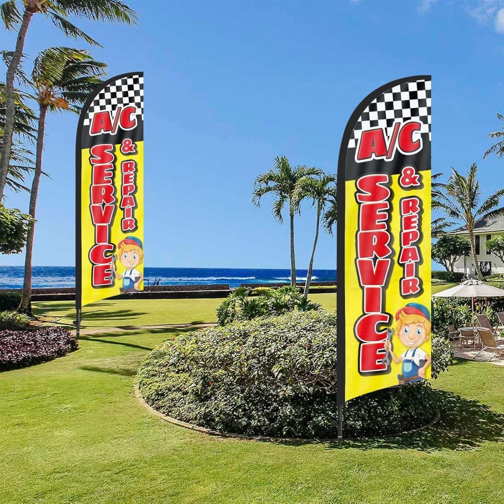 8ft AC Service Repair Feather Flag with Pole & Stake