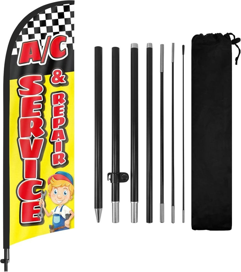 8ft AC Service Repair Feather Flag with Pole & Stake