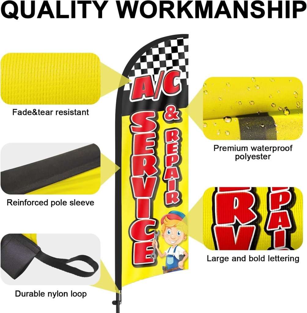 8ft AC Service Repair Feather Flag with Pole & Stake