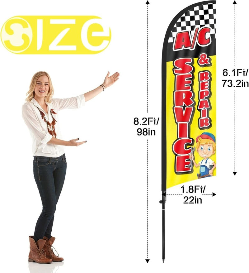 8ft AC Service Repair Feather Flag with Pole & Stake