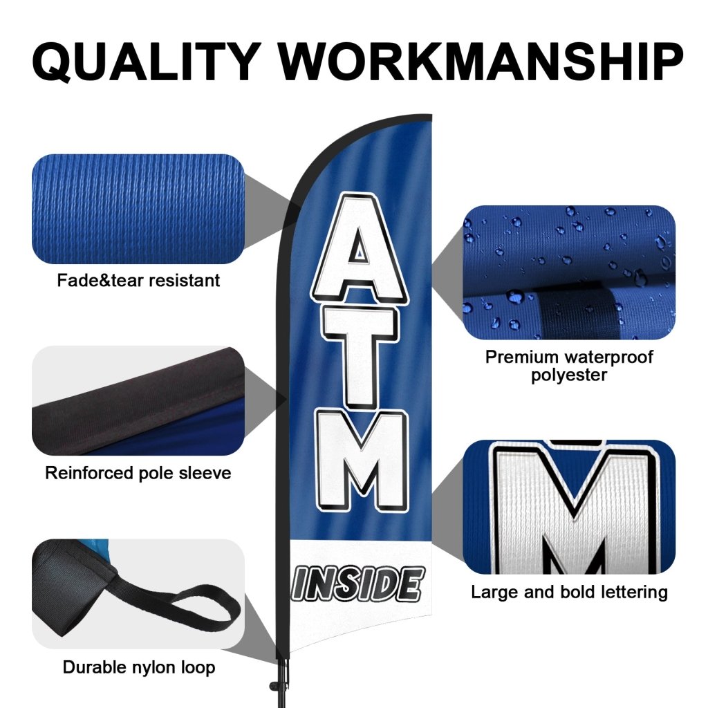 8Ft ATM Inside Feather Flag with Pole & Stake