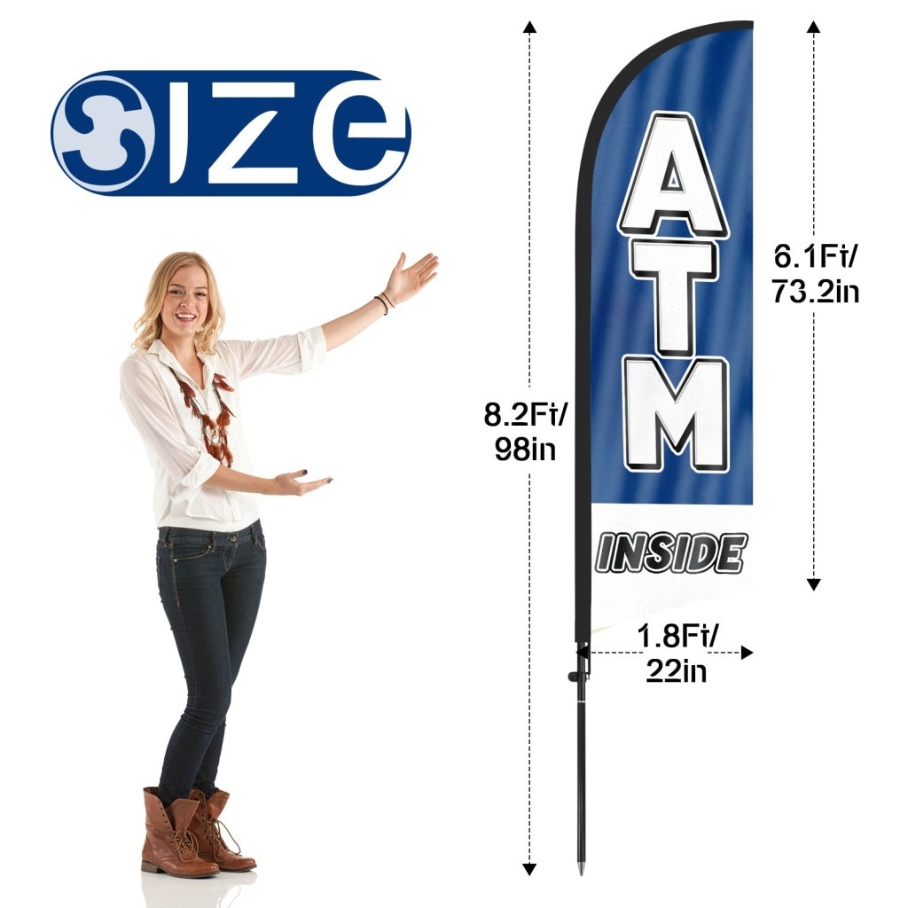 8Ft ATM Inside Feather Flag with Pole & Stake