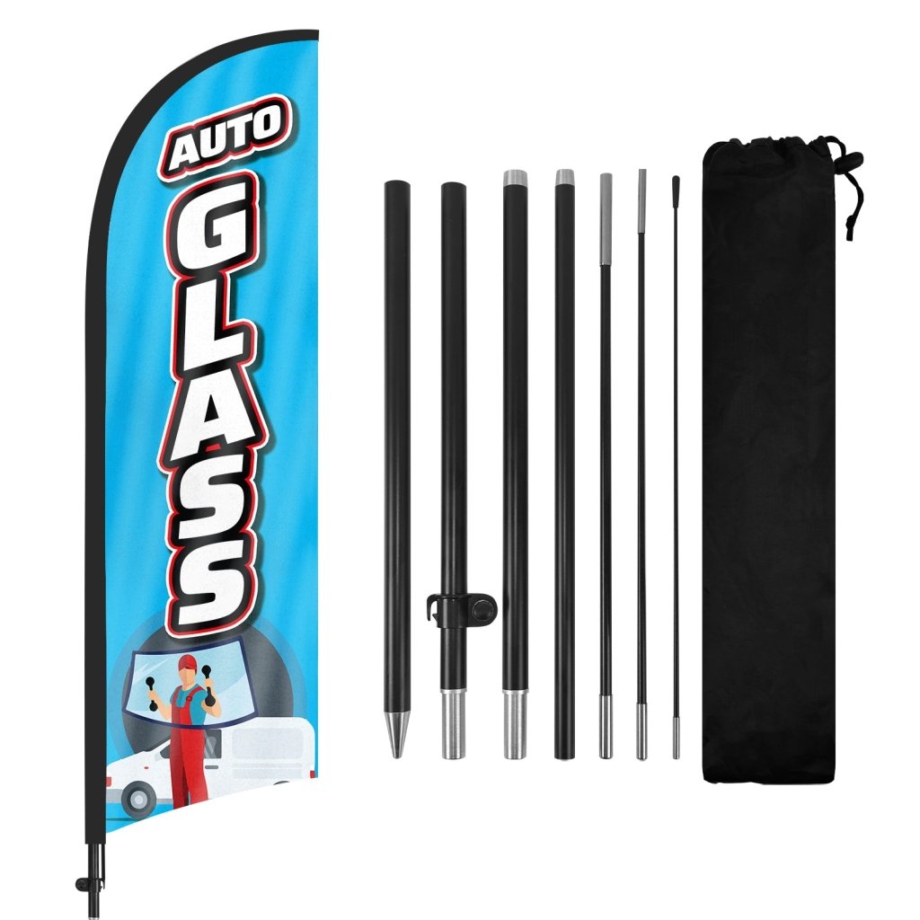 8Ft Auto Glass Feather Flag with Pole & Stake