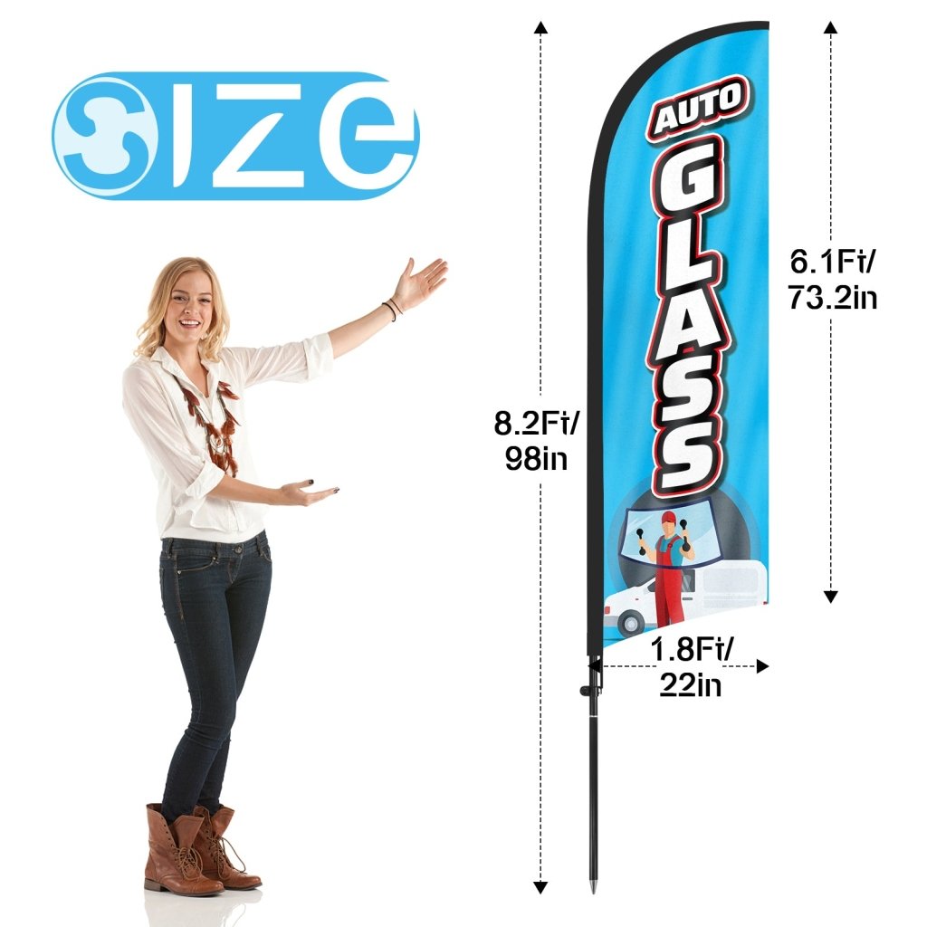 8Ft Auto Glass Feather Flag with Pole & Stake