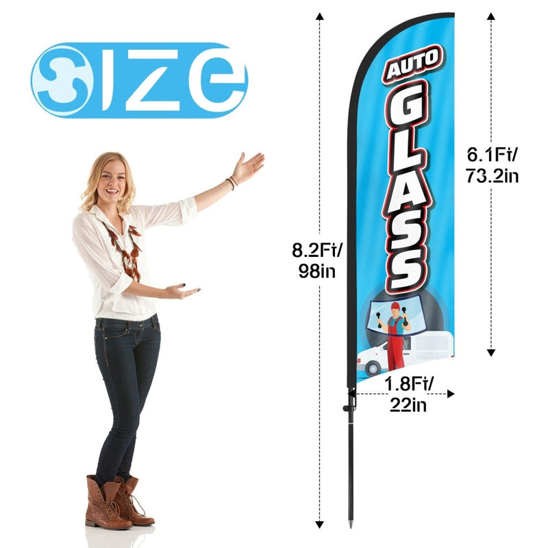 8Ft Auto Glass Feather Flag with Pole & Stake