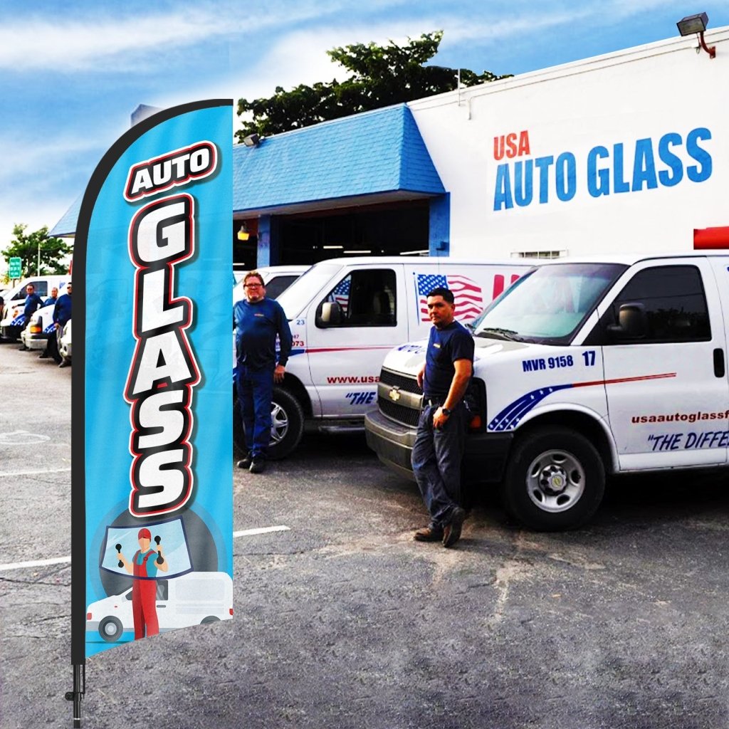 8Ft Auto Glass Feather Flag with Pole & Stake