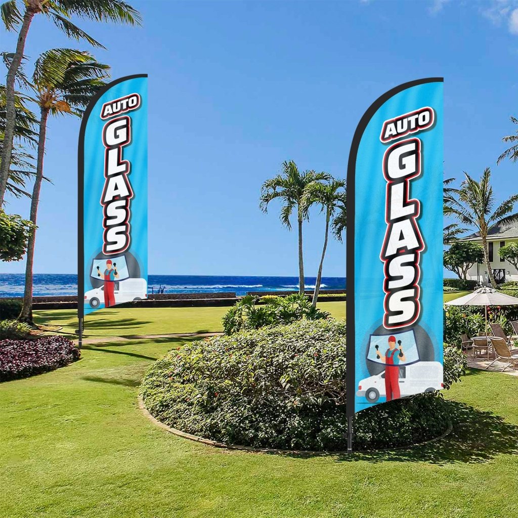 8Ft Auto Glass Feather Flag with Pole & Stake