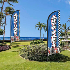 8Ft Auto Parts Blue Feather Flag with Pole & Stake