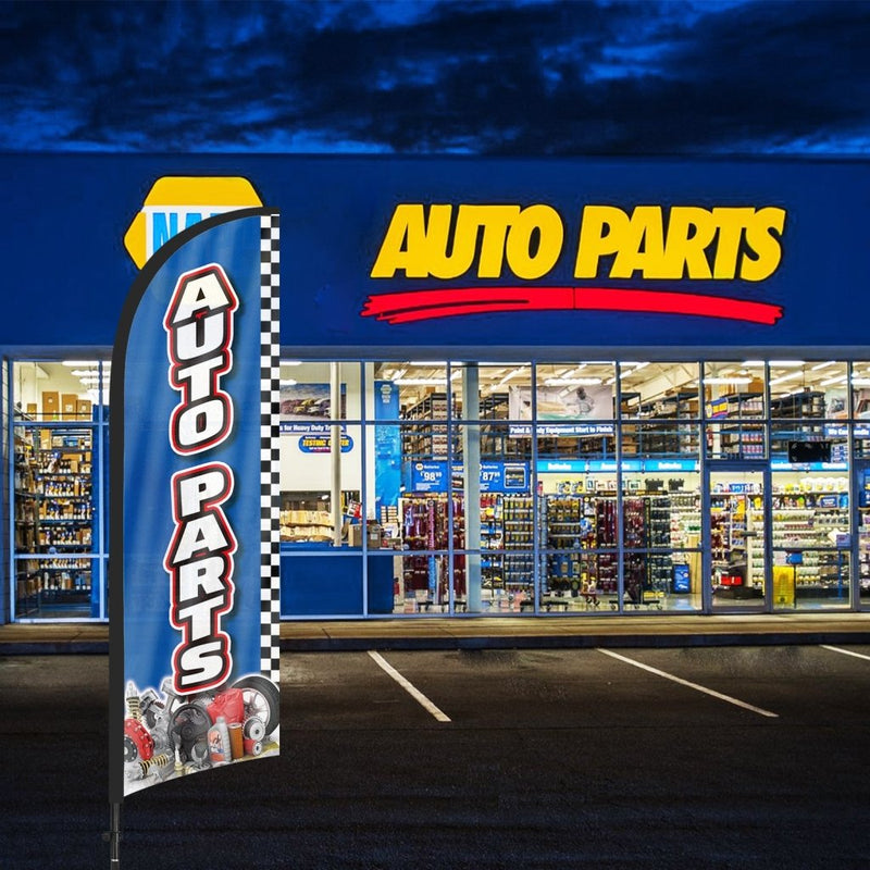 8Ft Auto Parts Blue Feather Flag with Pole & Stake