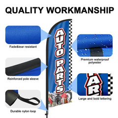 8Ft Auto Parts Blue Feather Flag with Pole & Stake