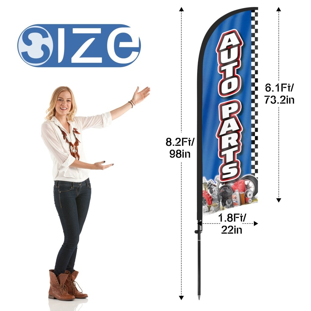 8Ft Auto Parts Blue Feather Flag with Pole & Stake