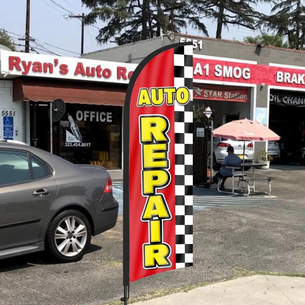8ft Auto Repair Red Feather Flag Pole Kit