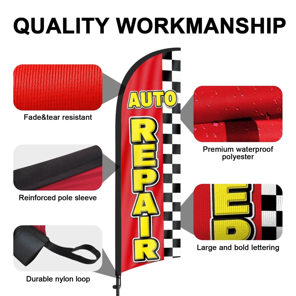 8ft Auto Repair Red Feather Flag Pole Kit