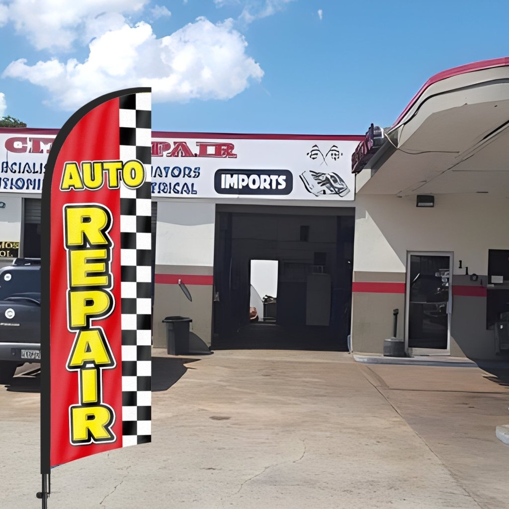 8ft Auto Repair Red Feather Flag Pole Kit