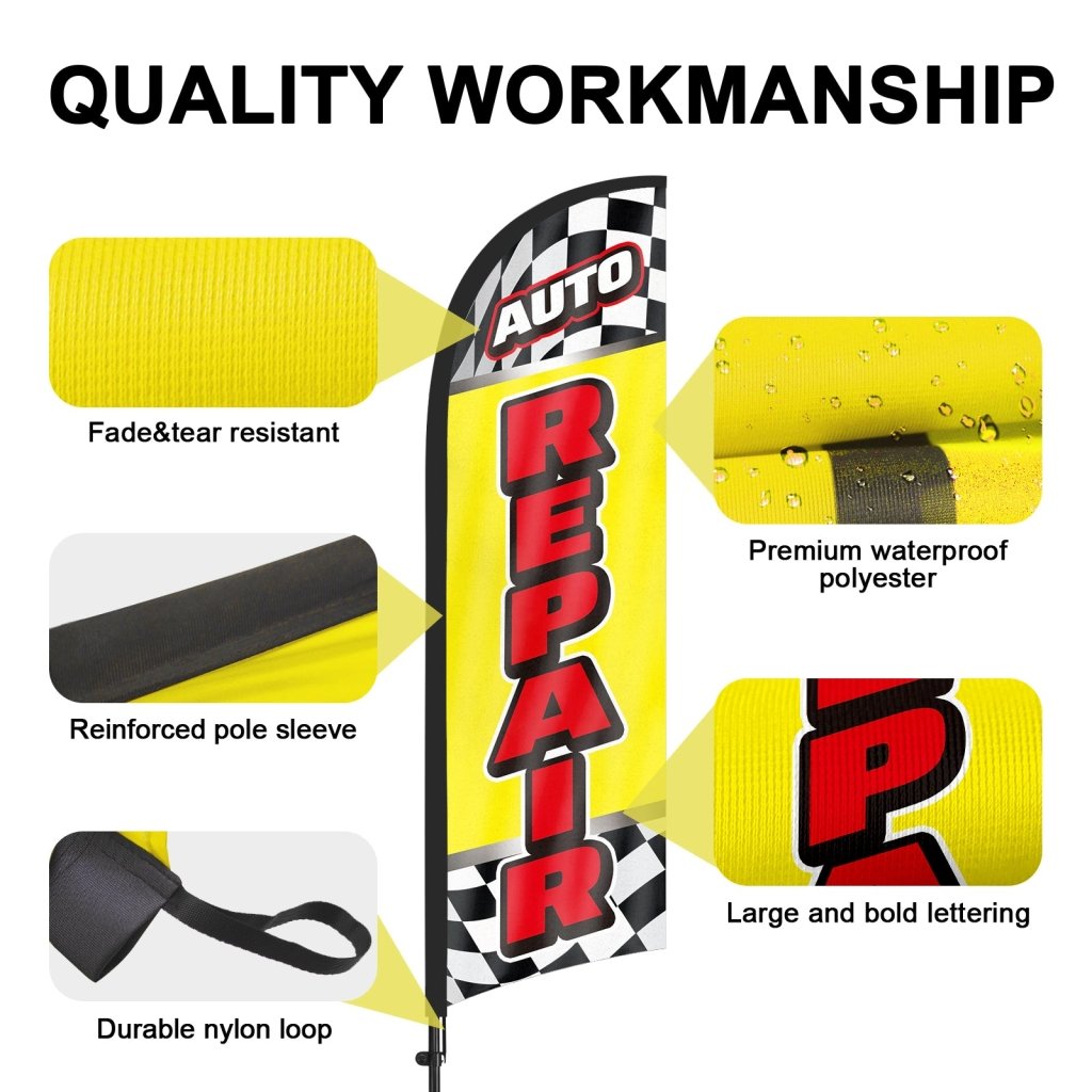8ft Auto Repair Yellow Feather Flag Pole Kit
