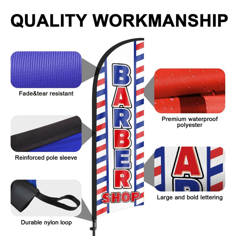 8Ft Barber Shop 03 Feather Flag Kit for Barbershop Business