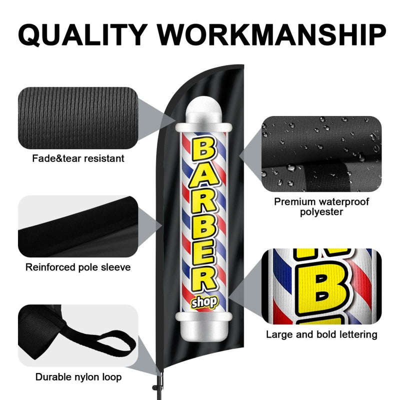 8Ft Barber Shop Feather Flag Kit for Barbershop Business