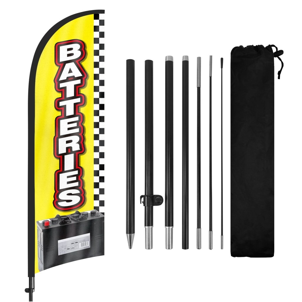 8ft Batteries Feather Flag with Pole & Stake