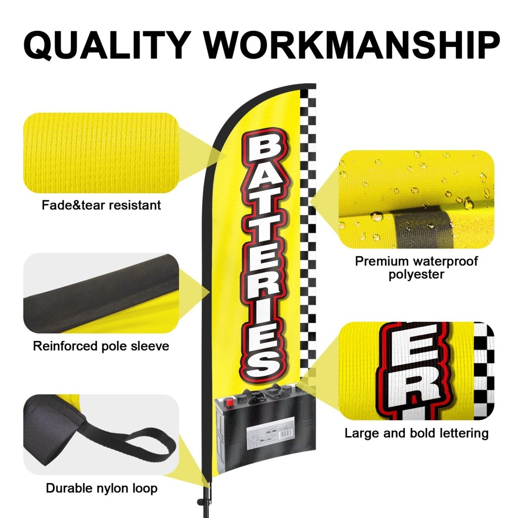 8ft Batteries Feather Flag with Pole & Stake