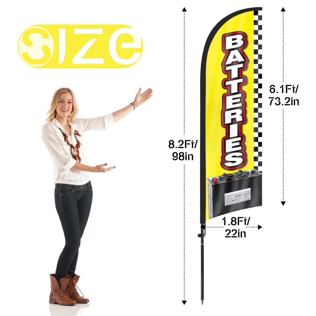 8ft Batteries Feather Flag with Pole & Stake